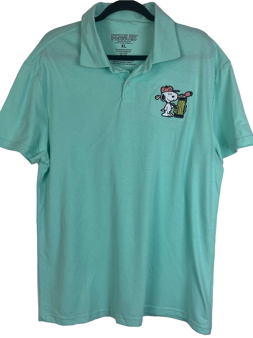 Peanuts Snoopy Golf Polo Shirt Mens Sea Green Embroidered Snoopy Size XL